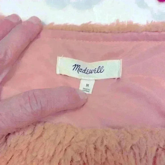 Madewell Teddy Bear Sherpa crewneck coral/pink cropped sleeves size medium - Picture 4 of 10